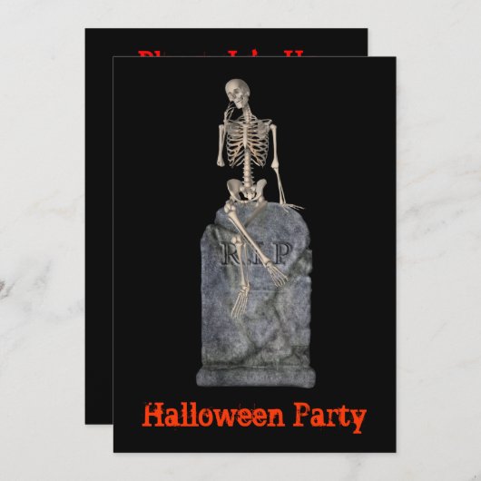 Grappige Skeleton Tombstone Halloween Uitnodiging (Voorkant / Achterkant)