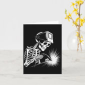 Grappige Skeleton Welding Lovers Spooky Halloween Kaart (Gele Bloem)