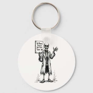 Grappige Skeleton Witch Teacher Halloween Mijn Bot Sleutelhanger