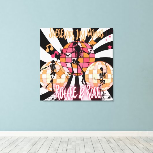 Grappige Skeletons Wil Gewoon Rattle & Roll Stretc Canvas Afdruk (Insitu (Houten vloer))