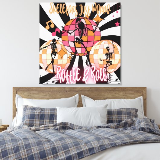 Grappige Skeletons Wil Gewoon Rattle & Roll Stretc Canvas Afdruk (Insitu (Slaapkamer))