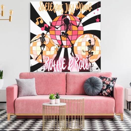 Grappige Skeletons Wil Gewoon Rattle & Roll Stretc Canvas Afdruk (Insitu (Woonkamer))