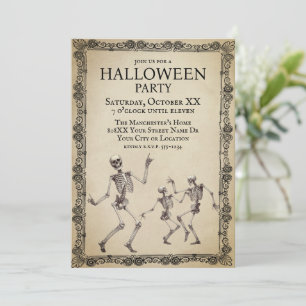 Grappige skeletten dansen vintage Halloween-feest Kaart