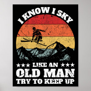 Grappige ski-kunst voor opa mannen skien Nordic sk Poster