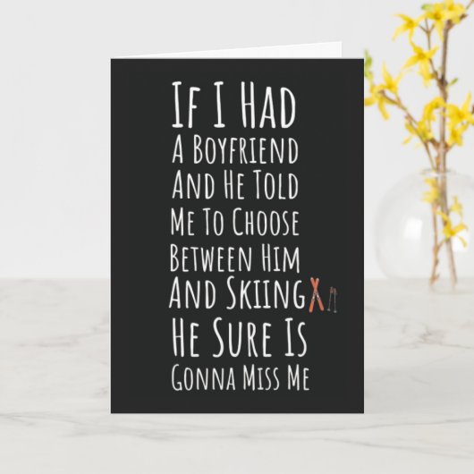 Grappige Skicaart Voor Vrouwelijke Skiloper Skiën  Kaart (Gele Bloem)