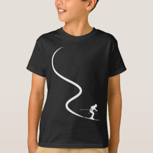Grappige skiën skiër silhouet poederspoor berg t-shirt
