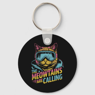 Grappige Skiende Kat Cadeau Snowboarder Accessoire Sleutelhanger