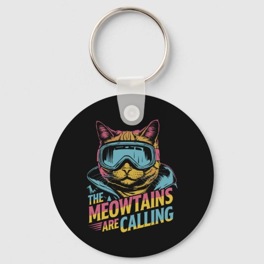 Grappige Skiende Kat Cadeau Snowboarder Accessoire Sleutelhanger (Voorkant)