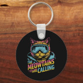 Grappige Skiende Kat Cadeau Snowboarder Accessoire Sleutelhanger (Voorkant)