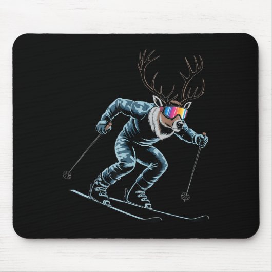 Grappige Skiende Rendier Ski Winter Srt Snowboarde Muismat (Voorkant)