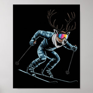 Grappige Skiende Rendier Ski Winter Srt Snowboarde Poster