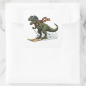 Grappige Skiënde T-Rex Vierkante Sticker (Tas)