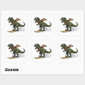 Grappige Skiënde T-Rex Vierkante Sticker (Vel)