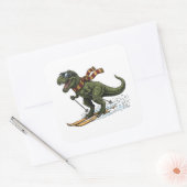 Grappige Skiënde T-Rex Vierkante Sticker (Envelop)