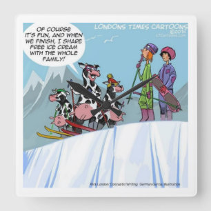 Grappige Skikoeien Wandklok