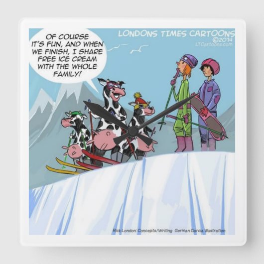 Grappige Skikoeien Wandklok (Voorkant)