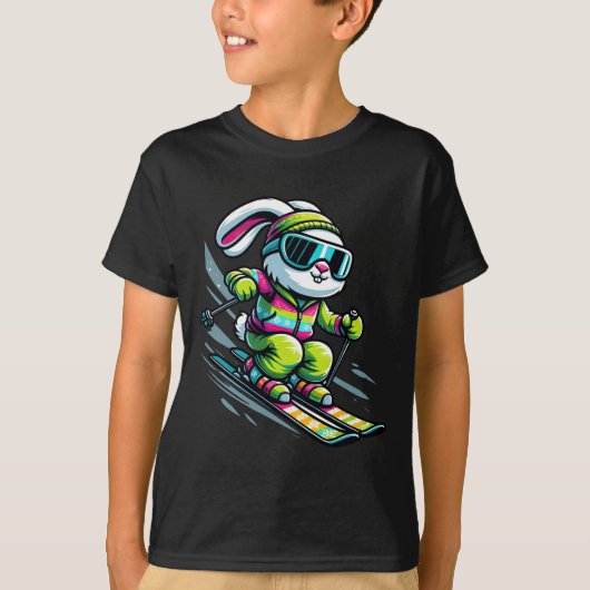 Grappige Skispeler Konijn Kinderen Vrouwen Mannen T-shirt (Voorkant)