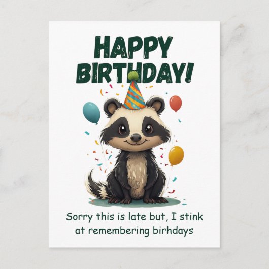 Grappige skunk verjaardag te laat briefkaart (Voorkant)