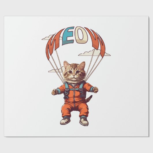 Grappige skydiving kat cadeaupapier (Vlak)