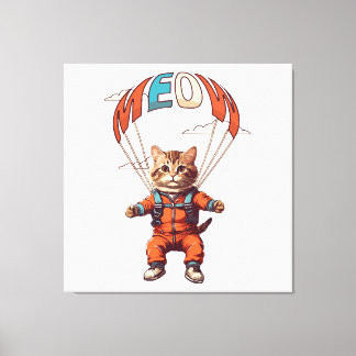 Grappige skydiving kat canvas afdruk