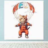Grappige skydiving kat canvas afdruk (Insitu (Houten vloer))