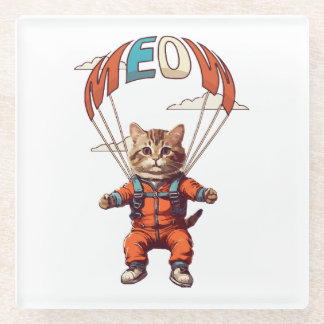Grappige skydiving kat glazen onderzetter