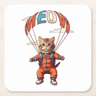 Grappige skydiving kat kartonnen onderzetters