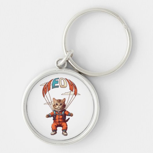 Grappige skydiving kat sleutelhanger (Voorkant)