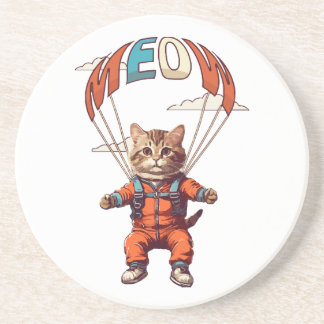 Grappige skydiving kat zandsteen onderzetter