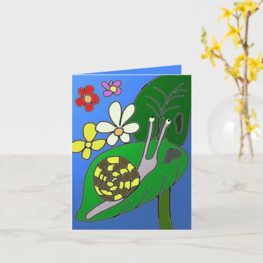 Grappige Slak Bewerkbaar  Kaart (Gele Bloem)