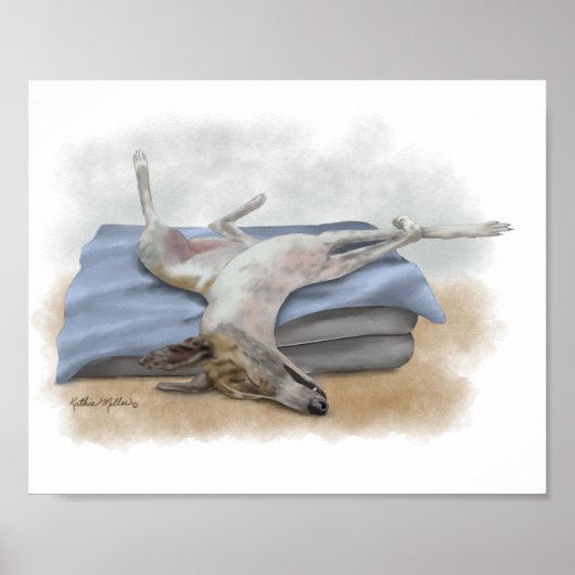 Grappige slapende Greyhound-cartoons Poster (Voorkant)