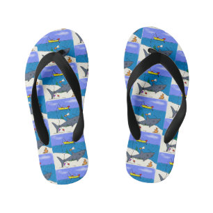 Grappige slapende haai en visvangst cartoon kinder teenslippers
