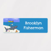 Grappige slapende haai vissen cartoon gepersonalis labels (Design 1)