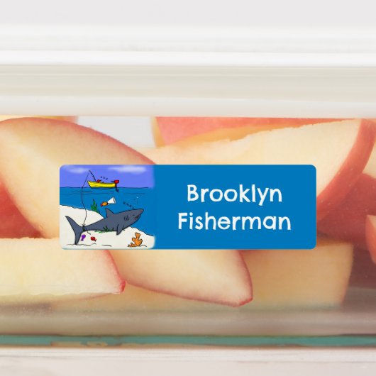 Grappige slapende haai vissen cartoon gepersonalis labels (Aangebracht)