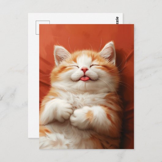 Grappige slapende kat met tong uit briefkaart (Voorkant / Achterkant)