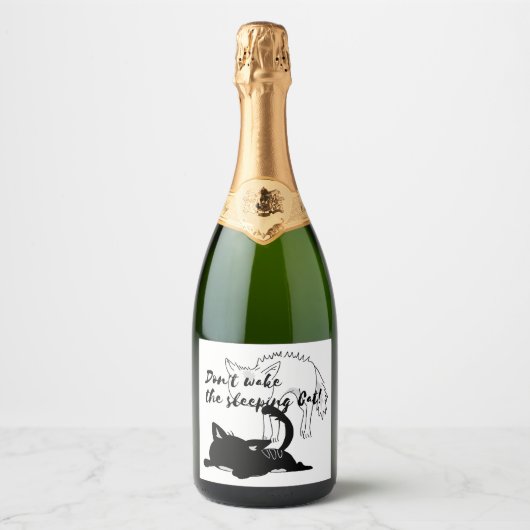 grappige slapende kat sparkling wijnetiket (Voorkant)