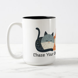 Grappige slapende katten jagen je dromen volkskuns tweekleurige koffiemok