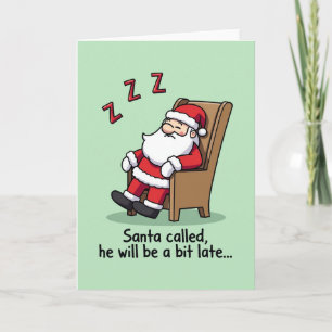 Grappige slapende kerstman cartoon kerstkaart kaart