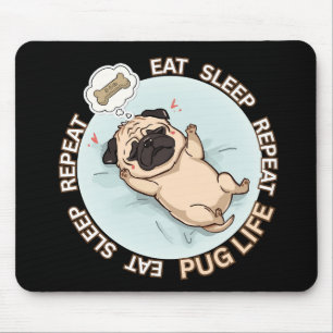 Grappige Slapende Pug Muismat Eten Slapen Herhal