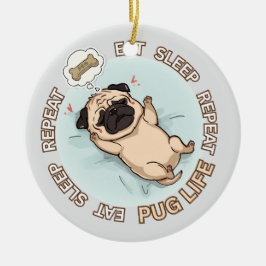 Grappige slapende pug-ornament | Eten Slapen Herha Keramisch Ornament