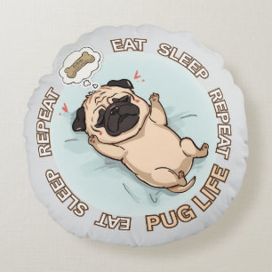 Grappige slapende Pug ronde kussen Eten Slapen H