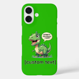 Grappige slaperige dinosaurus aangepaste tekst iPhone 16 hoesje