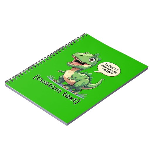 Grappige slaperige dinosaurus aangepaste tekst notitieboek (Linkerzijde)