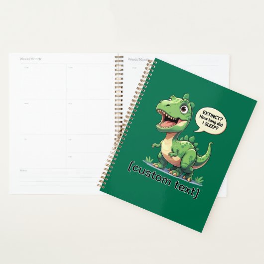 Grappige slaperige dinosaurus aangepaste tekst planner (Display)
