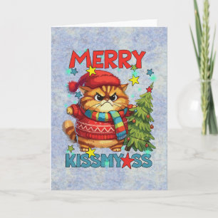 Grappige slecht getemperde kerstkat kaart