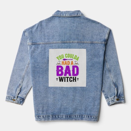 Grappige Slechte Heks Halloween Citaat Vector Ontw Denim Jacket (Achterkant)