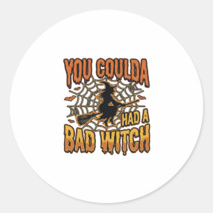 Grappige Slechte Heks Halloween Vintage Gravure On Ronde Sticker
