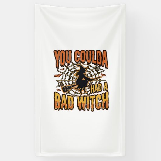 Grappige Slechte Heks Halloween Vintage Gravure On Spandoek (Verticaal)