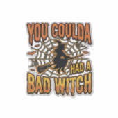 Grappige Slechte Heks Halloween Vintage Gravure On Sticker (Voorkant)