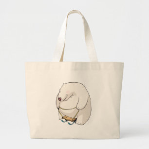 grappige sleeënde mollige ijsbeer grote tote bag